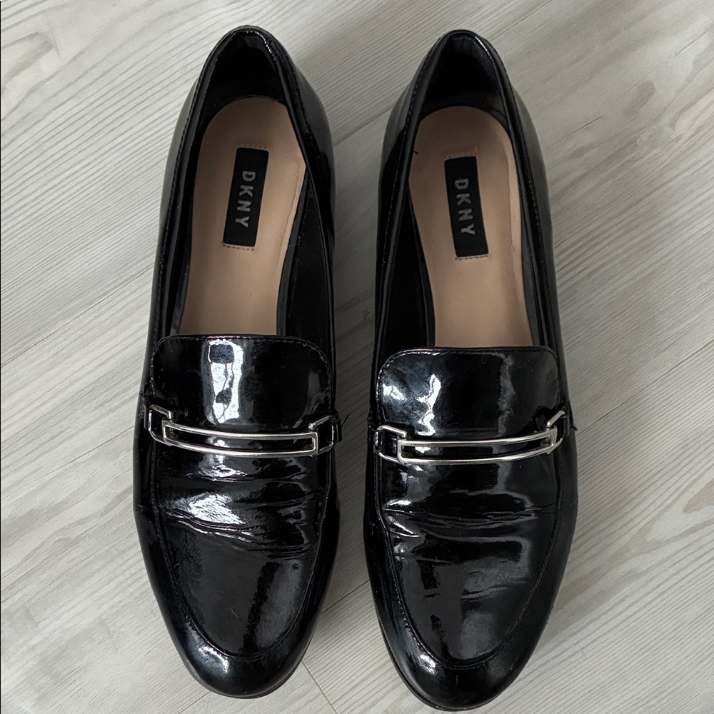 DKNY Size 9.5 Patent Leather Upper Loafers with Silver Hardware